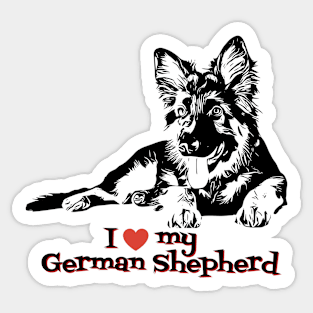 I Love My German Shepherd Cute German Shepherd Puppy Ink Art Sticker